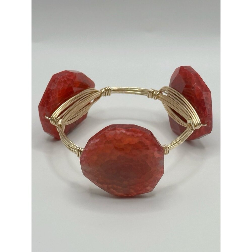 Unsigned Bourbon and‎ Boweties Bracelet Huge Pinkish Stones with Gold Tone Wire